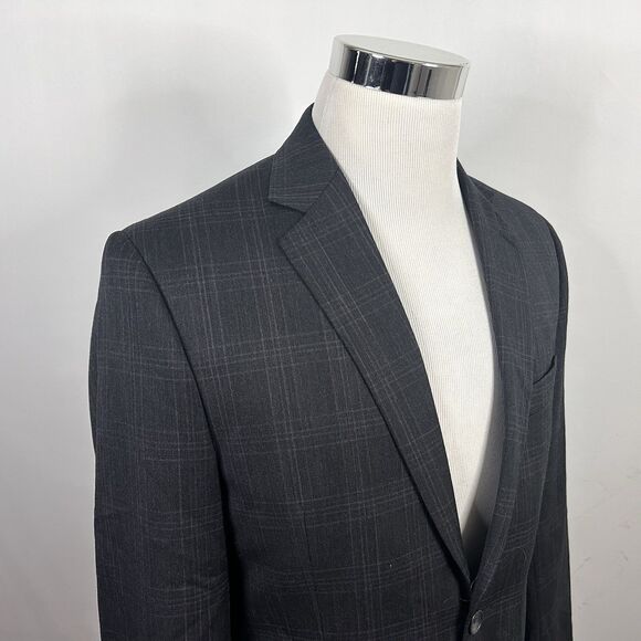 Joseph Abboud 38R Sport Coat 100% Wool Gray Plaid Two Button Double Vented - Picture 1 of 8
